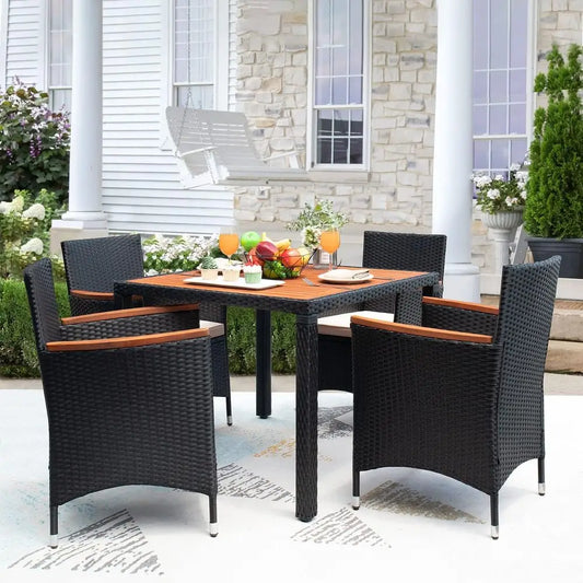 Black 5 Piece Rattan Metal Patio Furniture Set