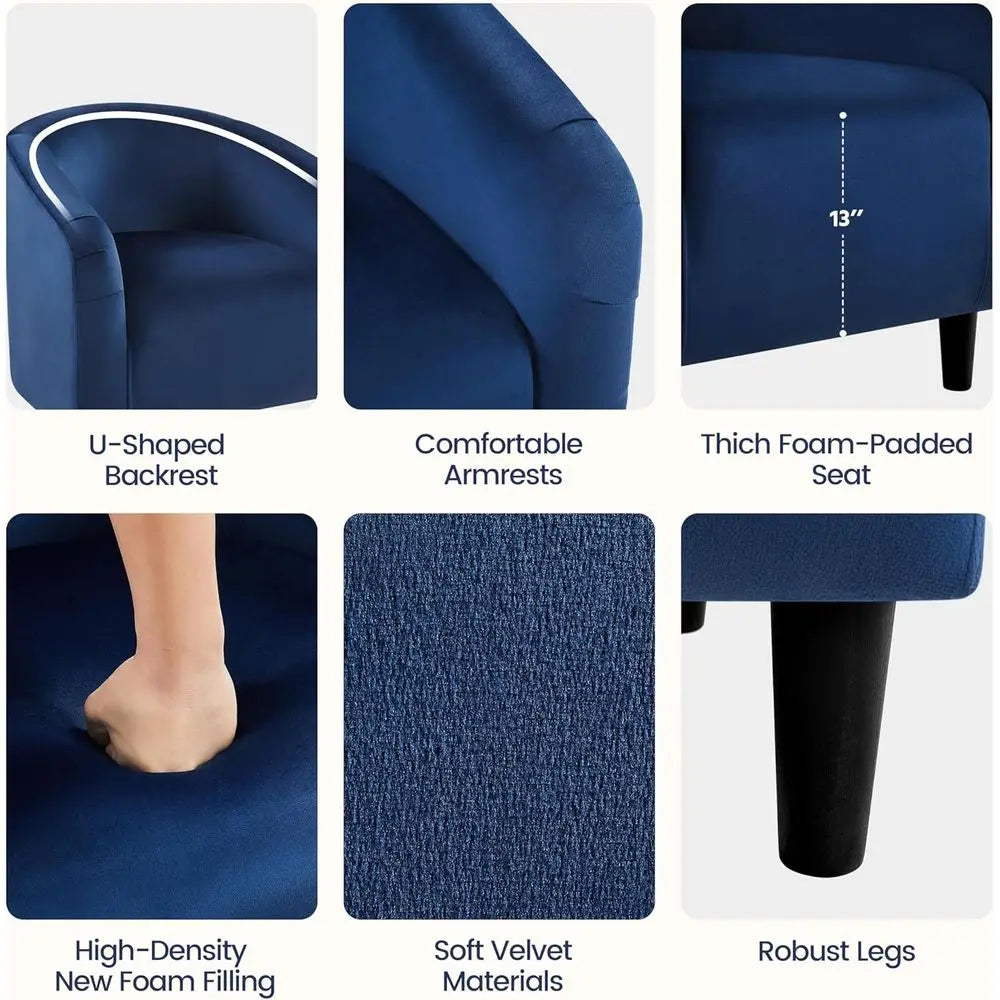 Velvet Accent Chair Set Of 2 Barrel Style Living Room Chairs