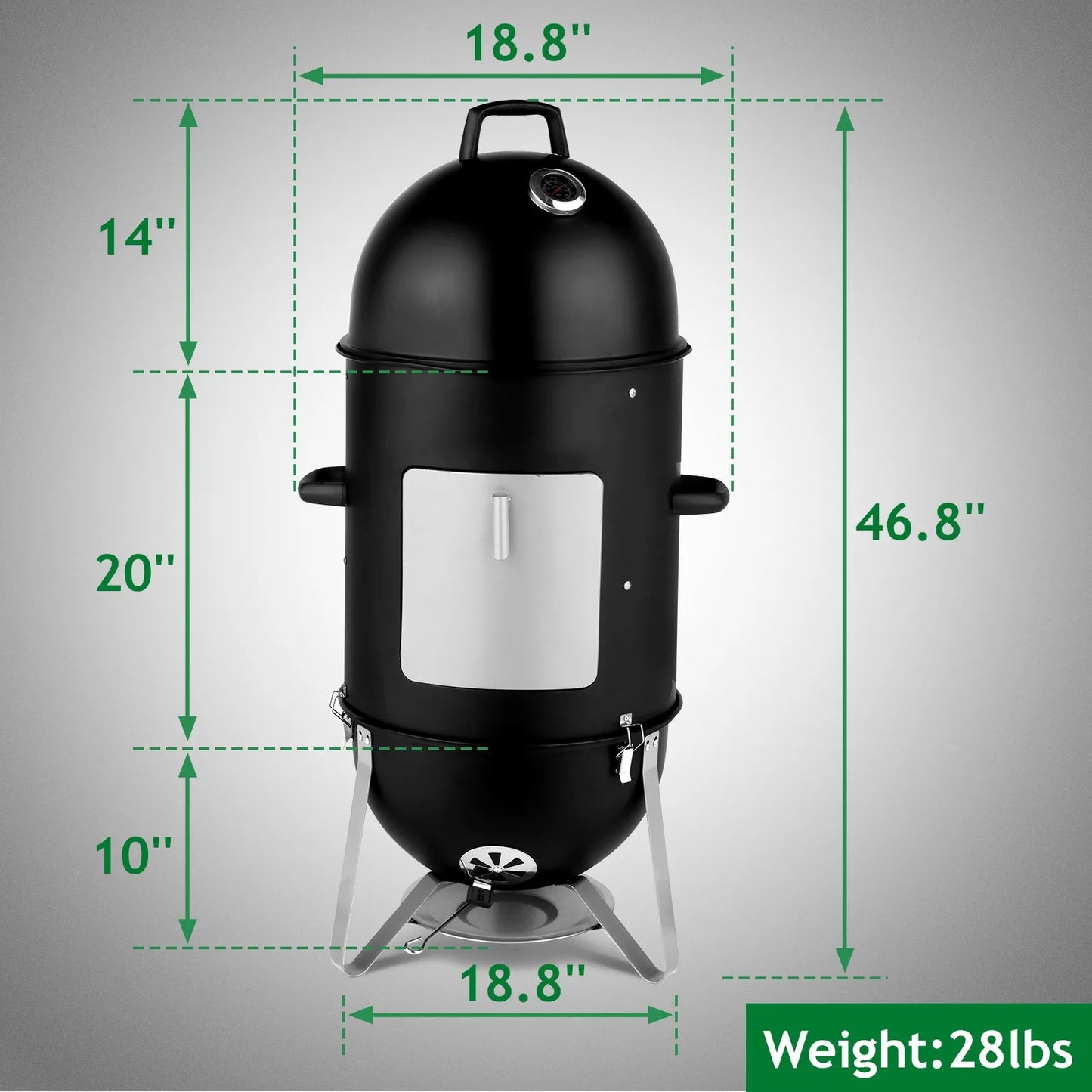 3 In 1 Outdoor BBQ Charcoal Smoker Grill Racks Thermometer