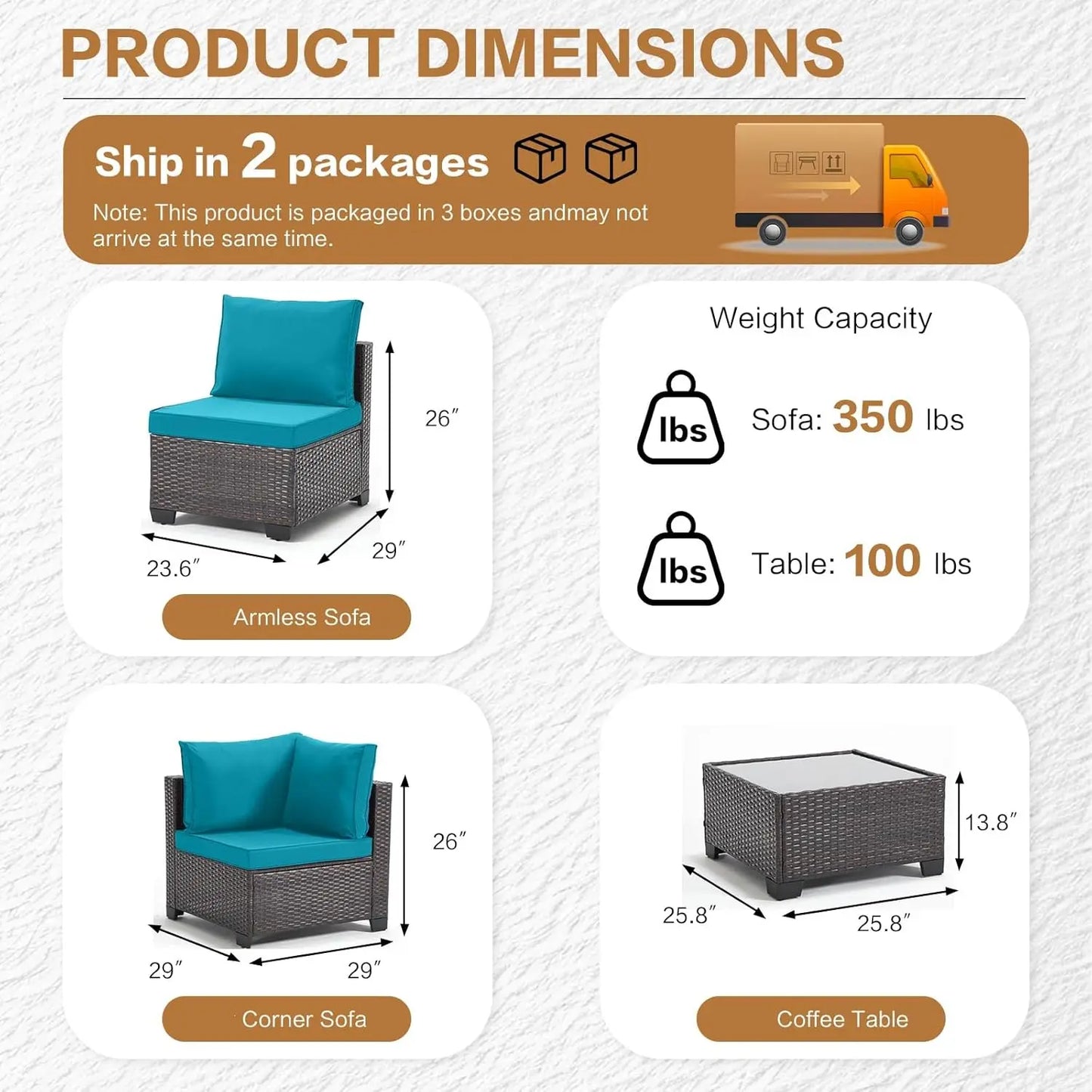 Outdoor Patio Furniture Set Rattan Wicker All Weather Sectional Sofa Glass Table