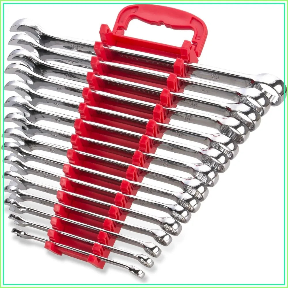 Max Torque 15-Piece Premium Combination Wrench Set, Chrome Vanadium Steel, Long Pattern, Metric 8-22mm with Rack