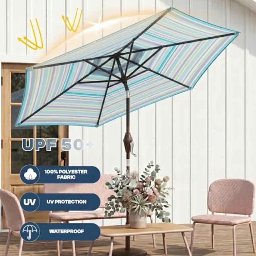 Patio Market Umbrella With Push Button Tilt Crank 6 Fiberglass Ribs UPF50 Plus
