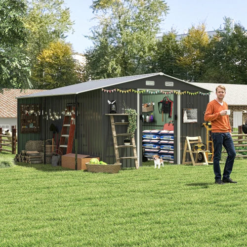 Oversized Metal Storage Shed With Lockable Door For Tools