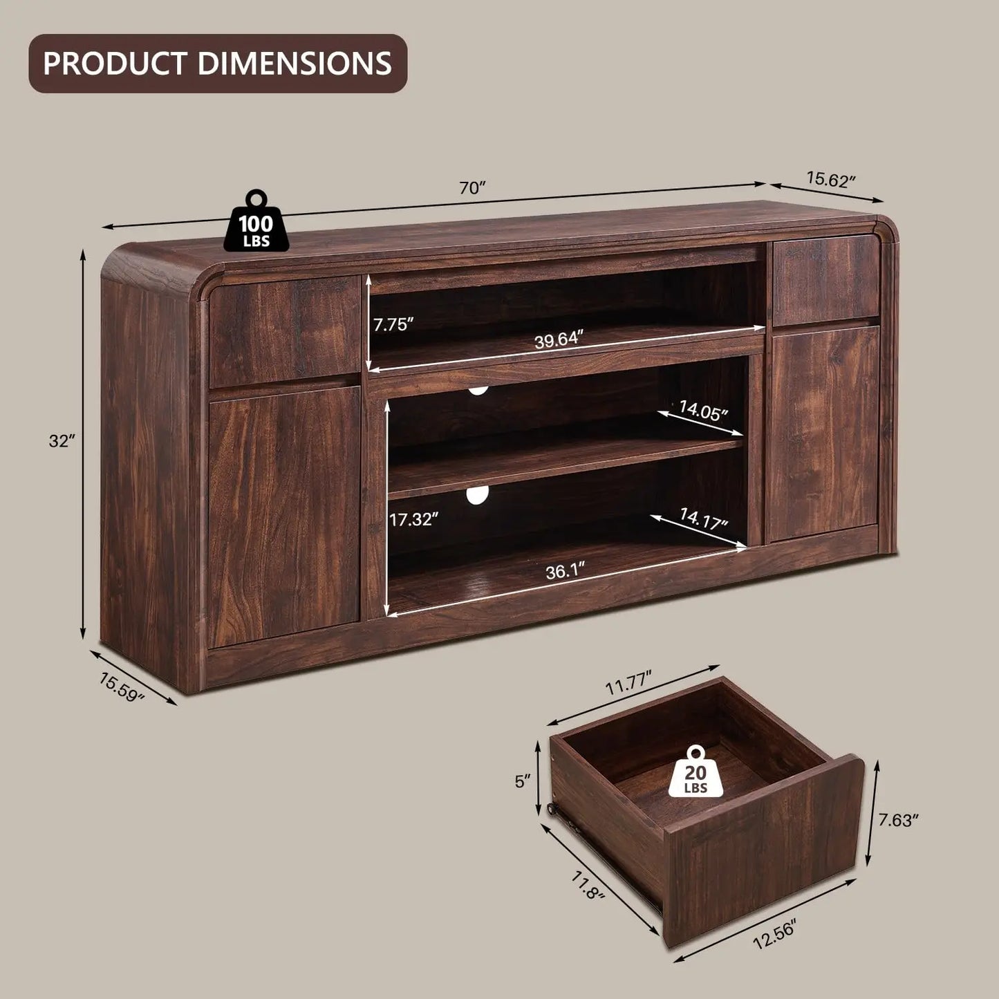 Modern TV Stand With Storage Cabinet And Drawers Entertainment Center