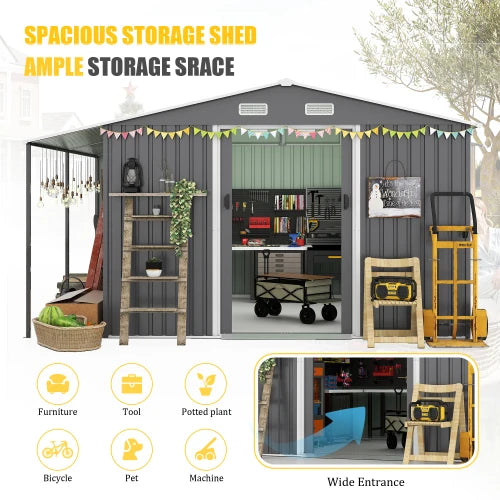 Oversized Metal Storage Shed With Lockable Door For Tools
