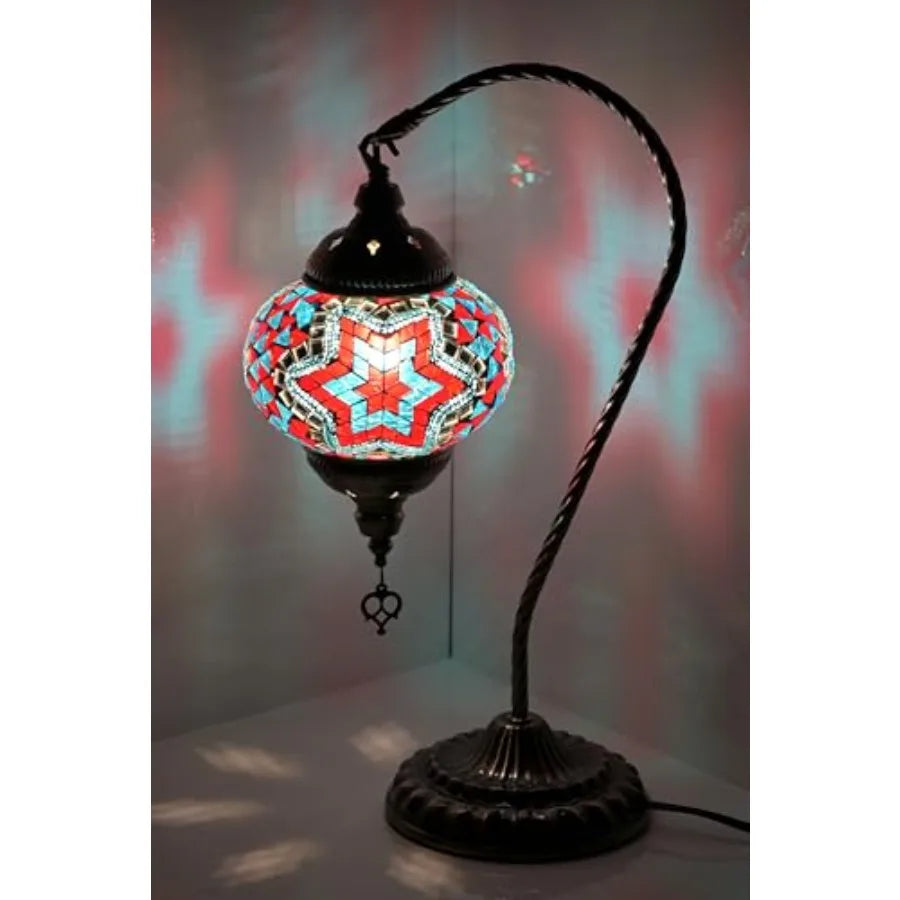 Turkish Mosaic Glass Swan Neck Lamp Bedside Tiffany Style