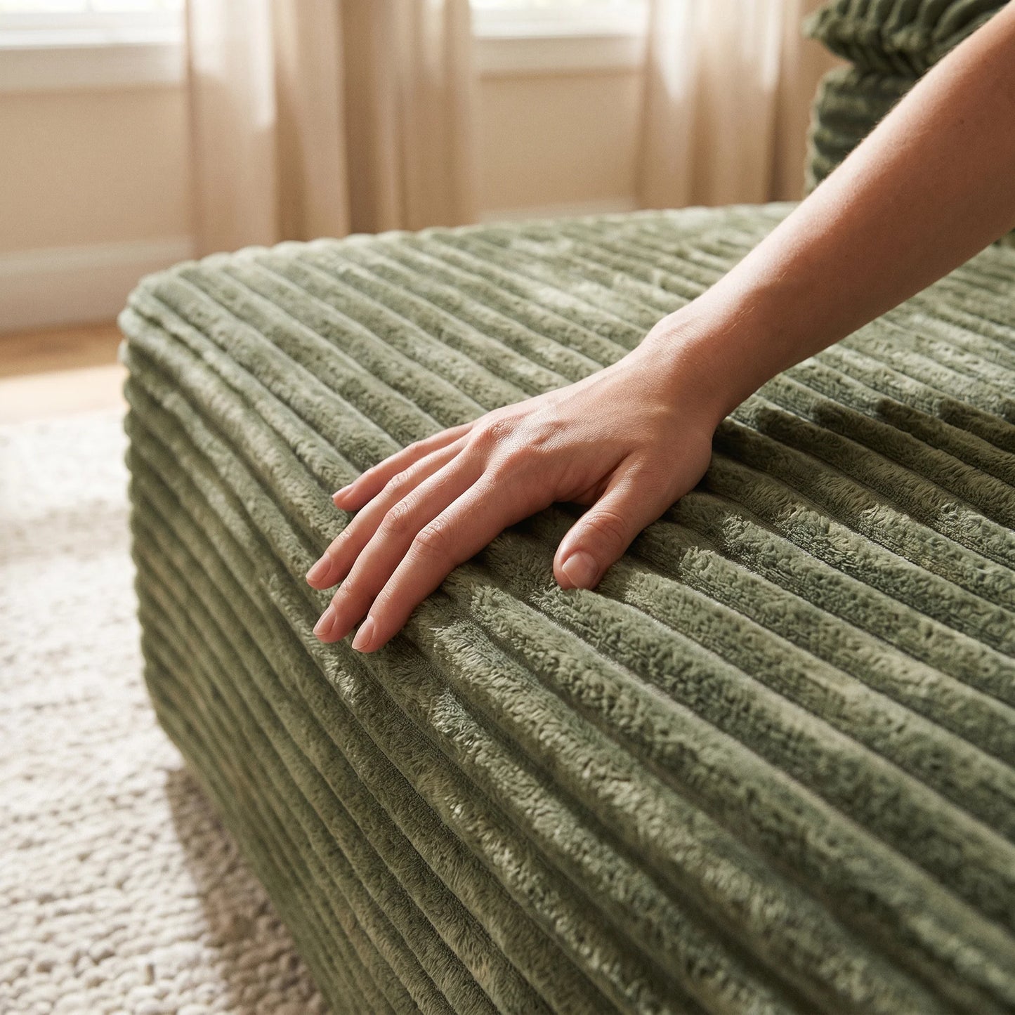 Corduroy Sofa Bed Lounge Chair With Armrests And Pillows