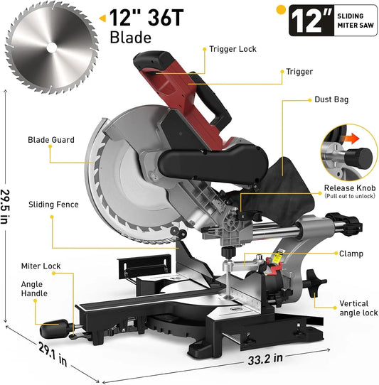 Marvtool JS1207C3 Sliding Compound Miter Saw 15 Amp