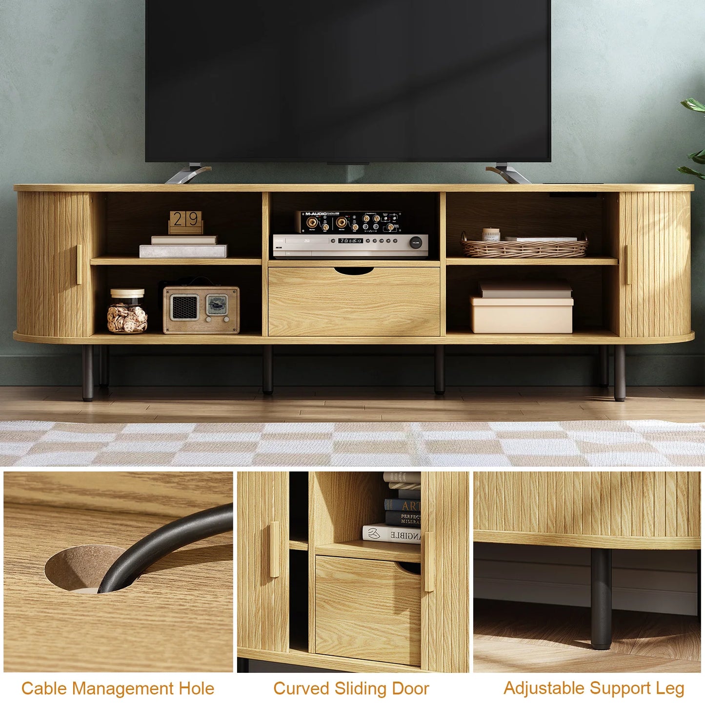 ONBRILL TV Stand With Power Outlet Storage And Adjustable Shelves