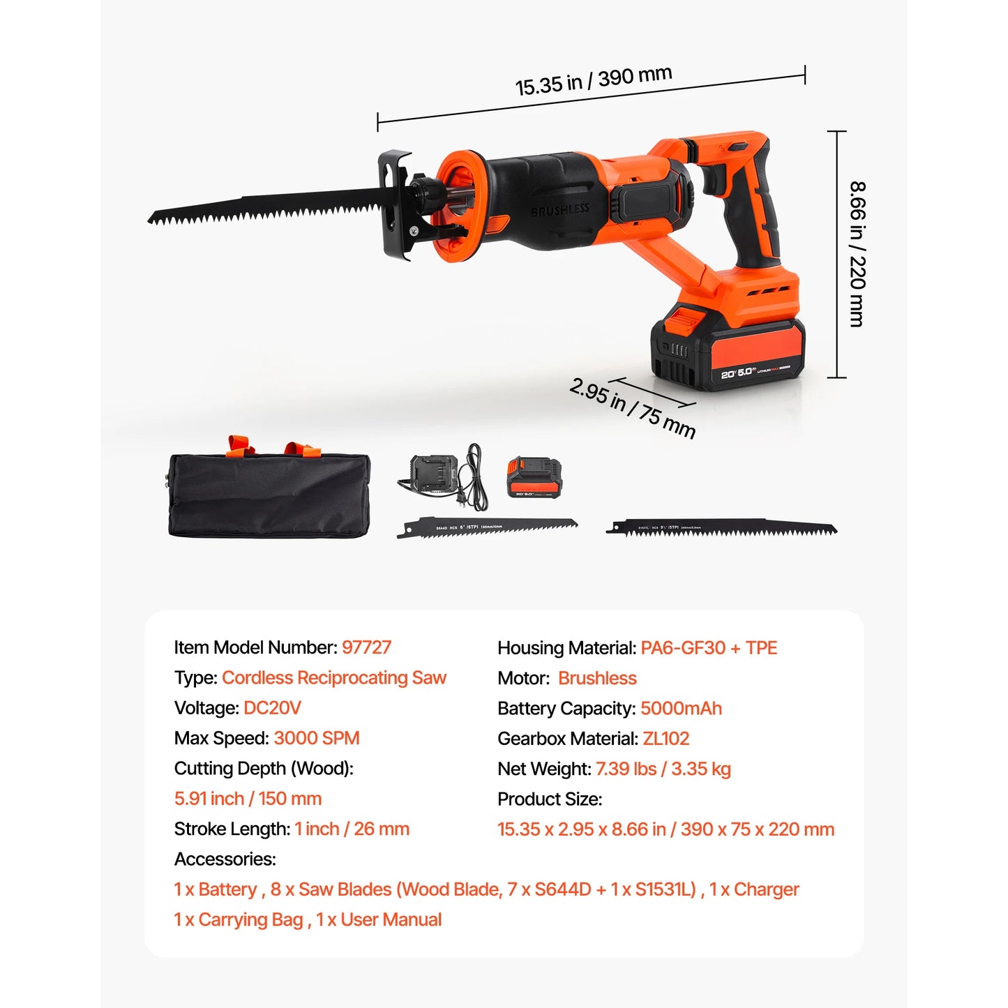 SucceBuy Corded Reciprocating Saw 120V 7.5A 2800 SPM