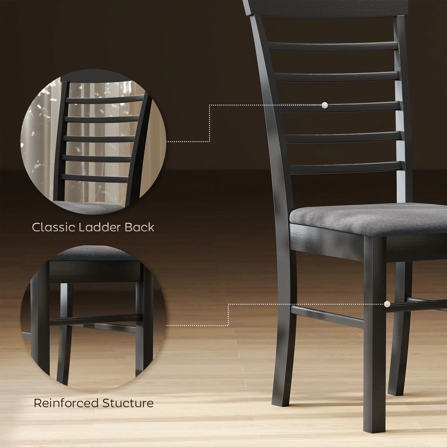 HOMCOM Rubber Wood Frame Dining Chairs Set Of 2 Upholstered