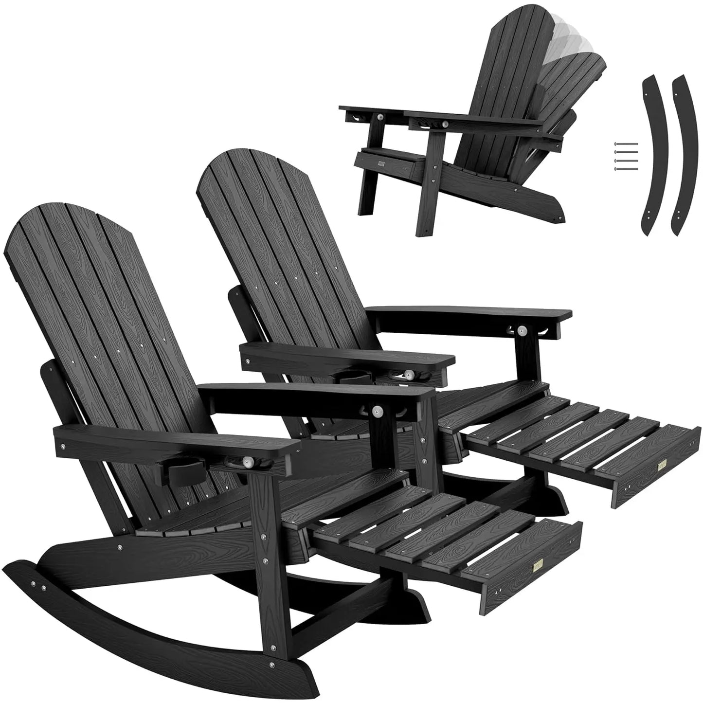 Adirondack Rocking Chairs Set With Retractable Ottoman And 5 Level Adjustment
