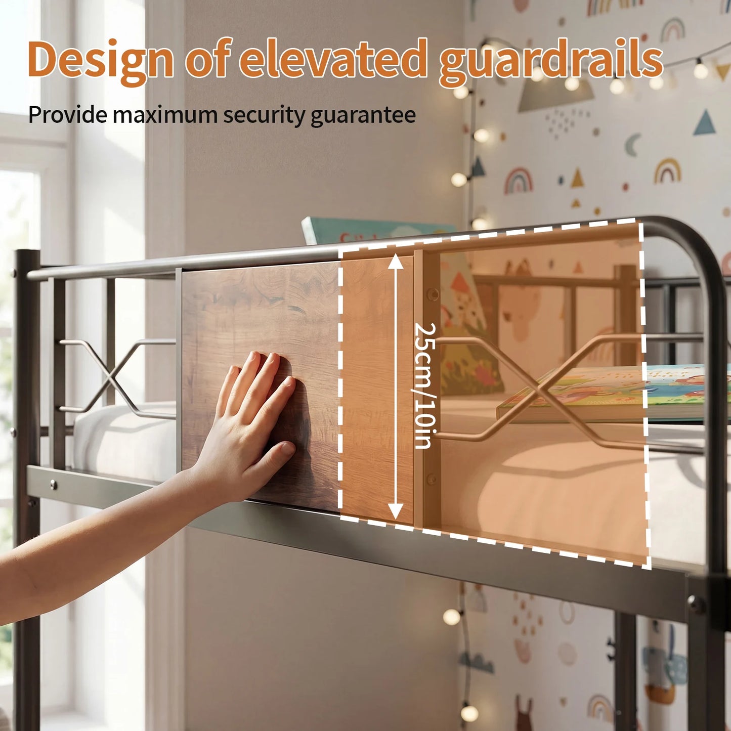 Detachable Metal Bunk Bed Frame With Ladder And Guardrail