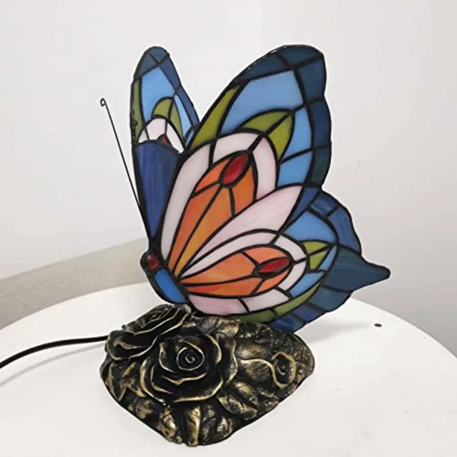 L10040 Butterfly Tiffany Style Stained Glass Accent Table Lamp