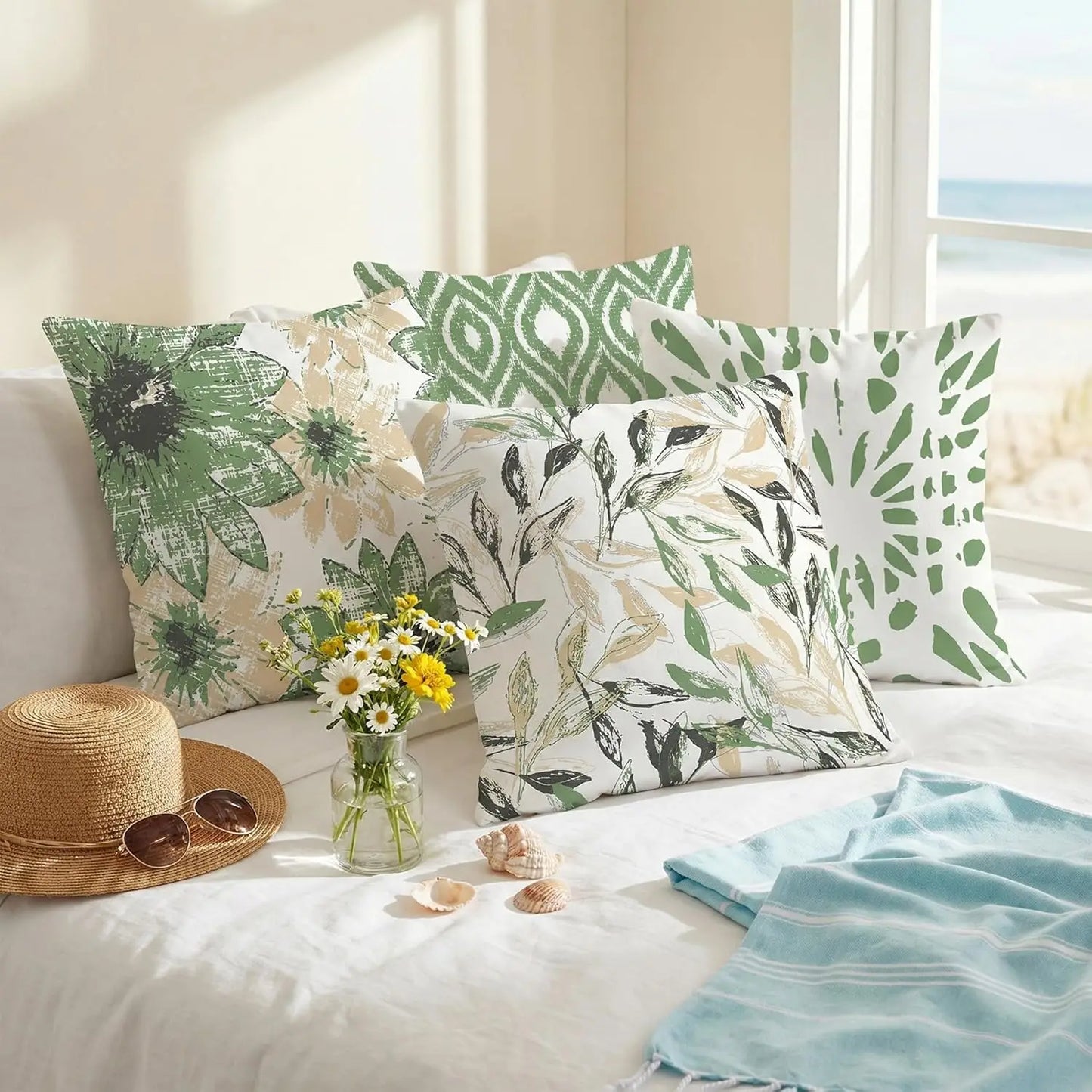 Boho Sage Floral Throw Pillow Covers Decor