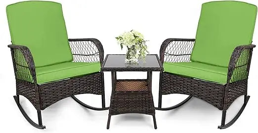 Leveleve 3 Piece Rocking Bistro Set Wicker Chairs Table