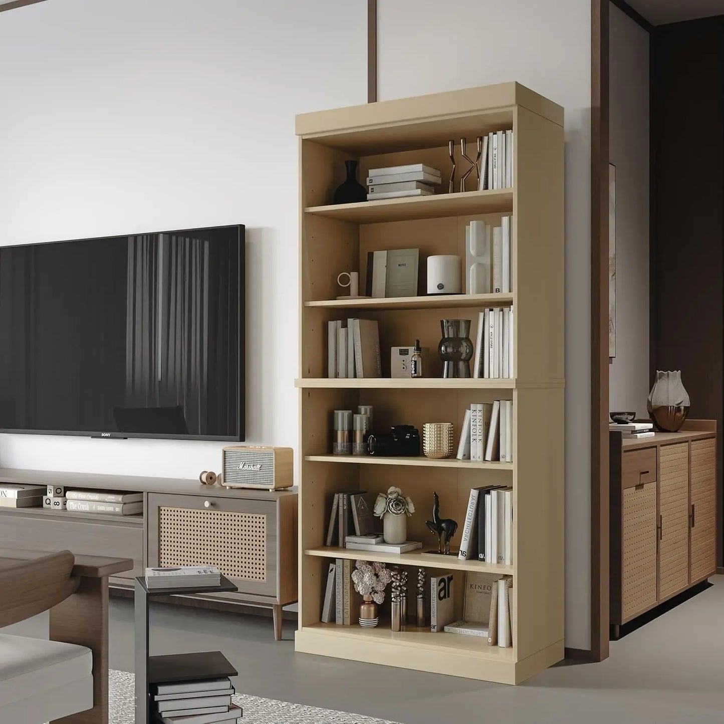 Stackable 6 Tier Solid Wood Bookcase Open Display Shelf