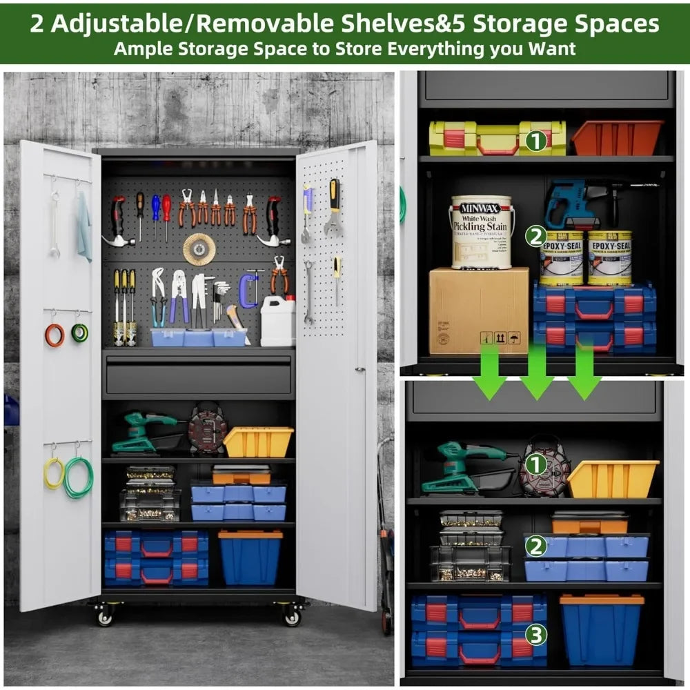 Garage Storage Cabinet On Wheels, Metal Tool Cabinet With Drawer