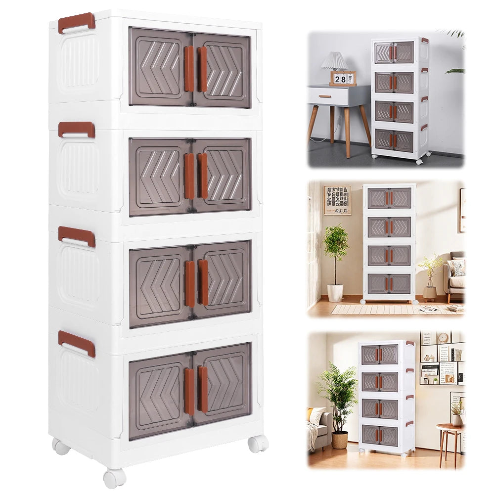 APWIKOGER 4 Tier Foldable Storage Bins With Doors And Wheels