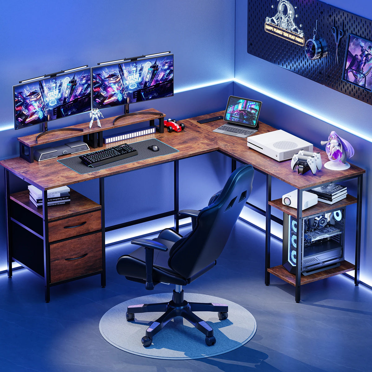 JHK L Shaped Computer Desk With Drawers And Shelves