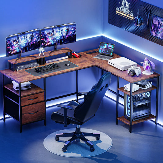 JHK L Shaped Computer Desk With Drawers And Shelves