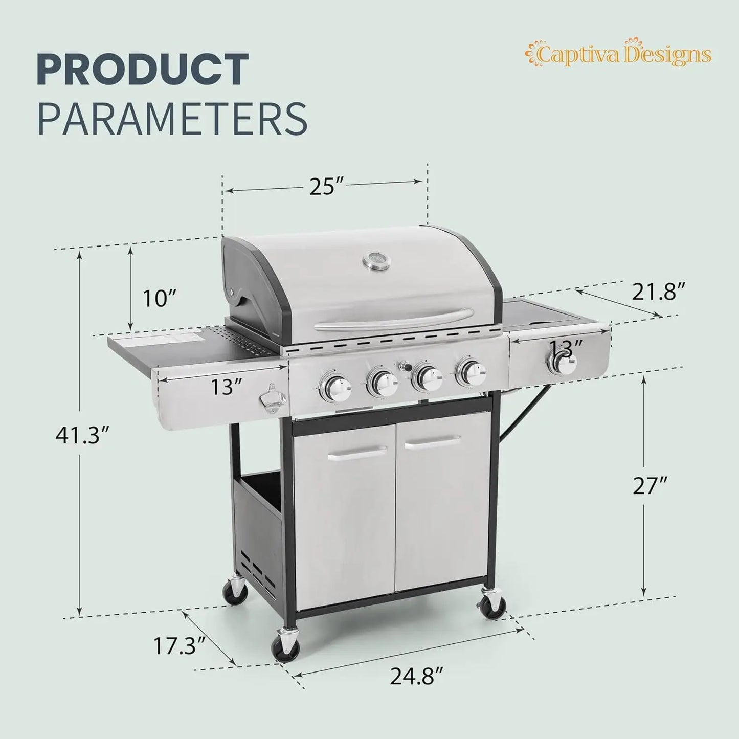 Propane 4-Burner BBQ Grill With Side Burner Stainless Steel