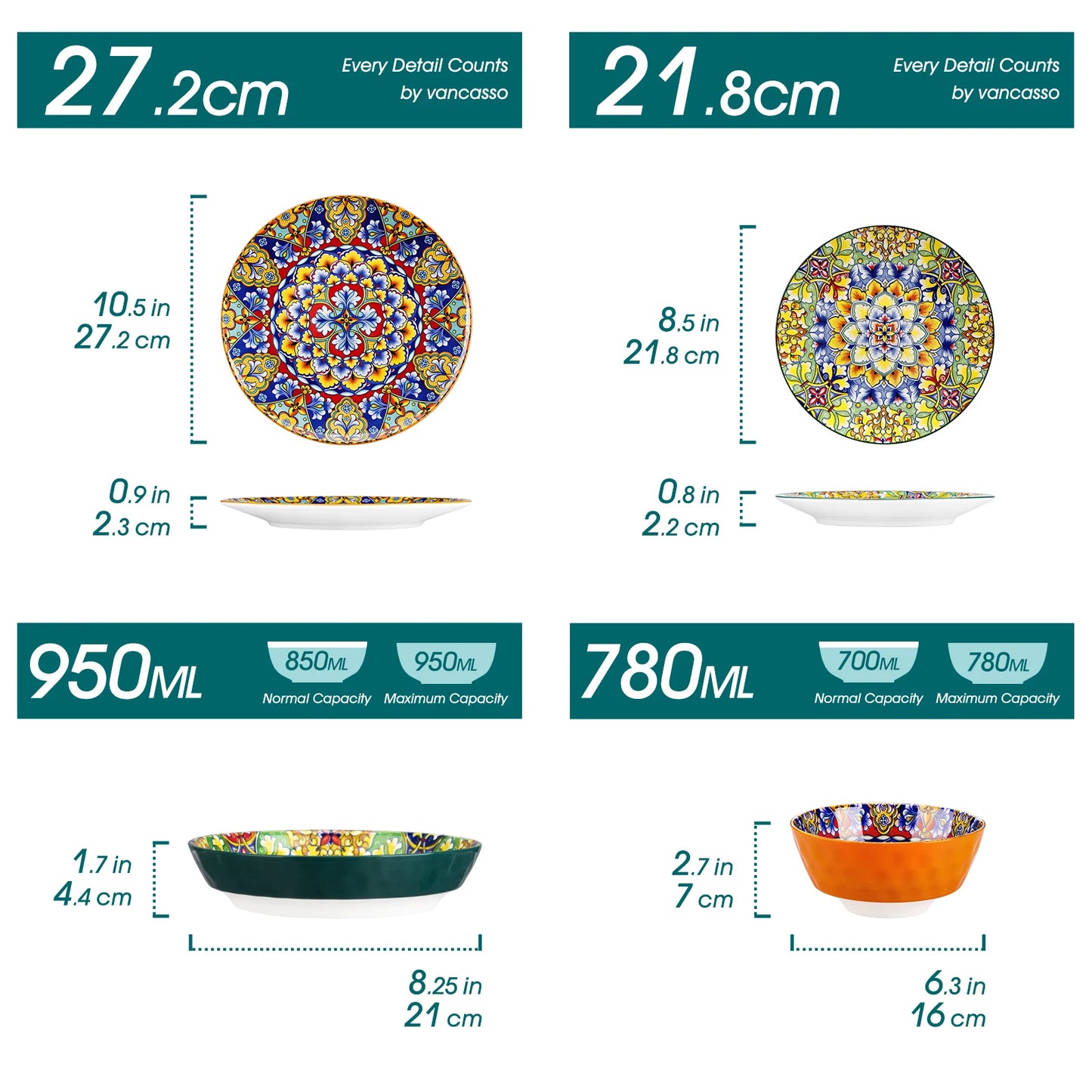 MALACASA Bohemian Ceramic Dinnerware Set 24 Piece For 6