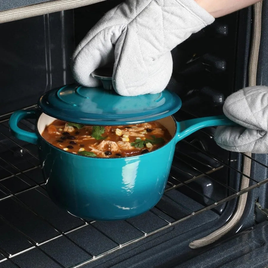 Heavy Duty Enameled Cast Iron Nonstick Saucepan With Lid