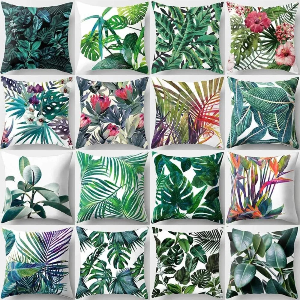 Tropical Leaf Cactus Double-sided Plush Throw Pillow