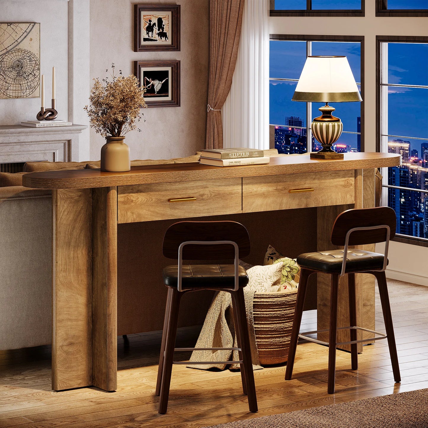 Tribesigns 63 Inch Oval Farmhouse Console Table With Storage
