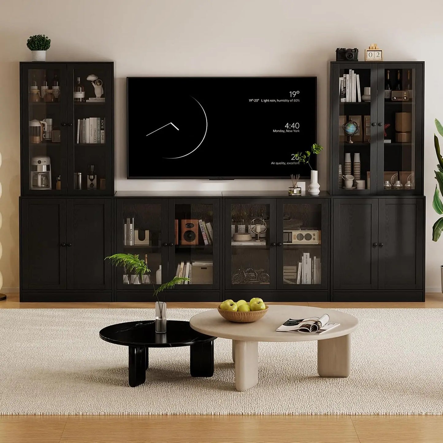Modular TV Stand With Glass Doors And Bookcases Entertainment Center