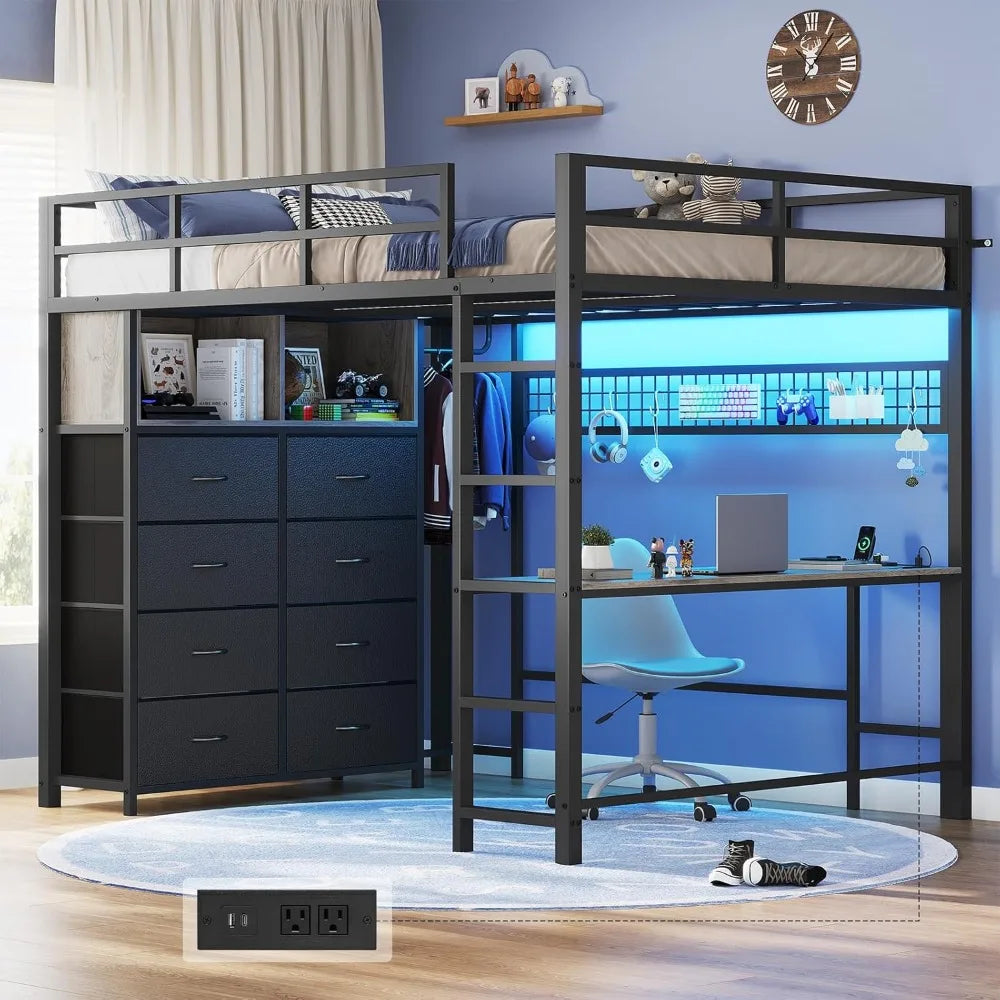 Loft Bed With Desk Eight Drawers Led Lights Outlet Rack