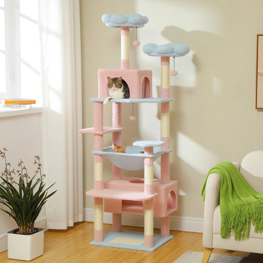 PETEPELA Cat Tree Tower With Sisal Posts Hammocks And Condos
