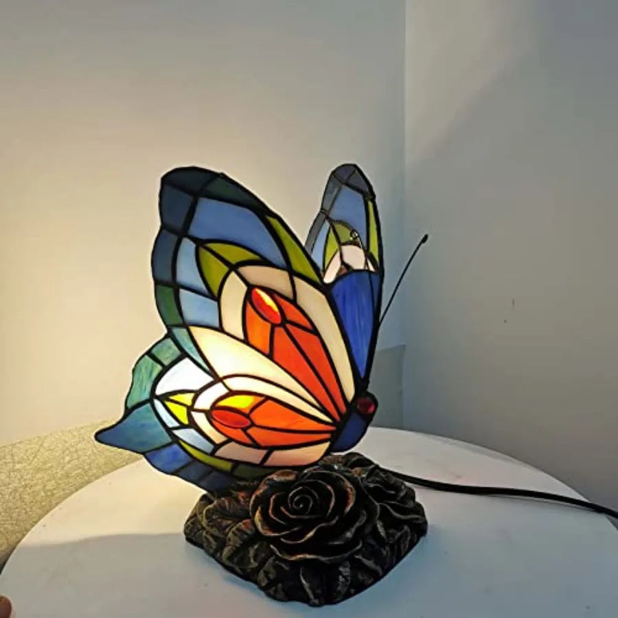L10040 Butterfly Tiffany Style Stained Glass Accent Table Lamp