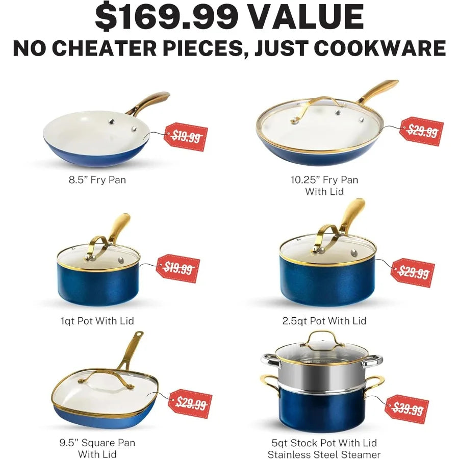 Ceramic 12 Piece Cookware Set Nonstick Pots And Pans Steamer