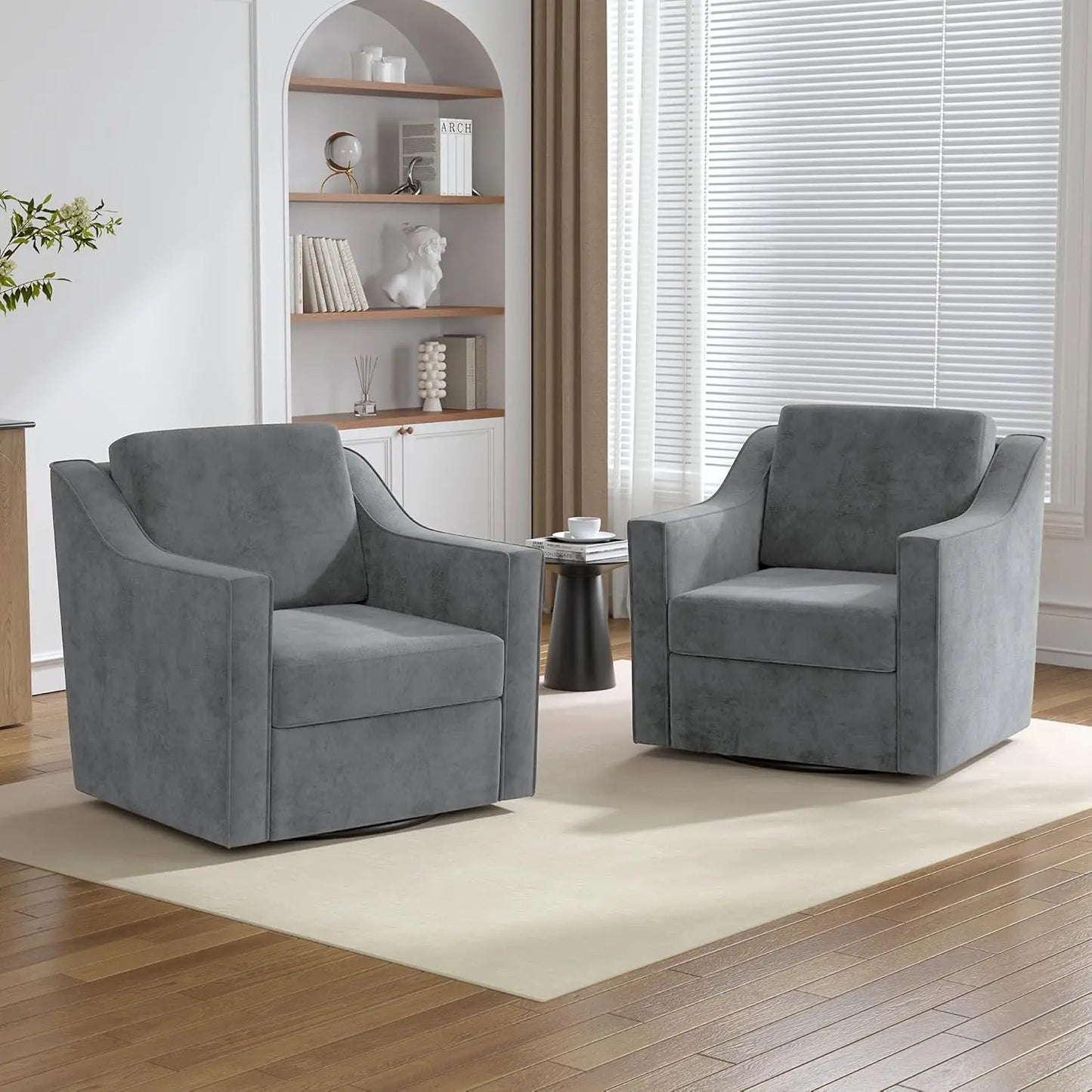 Upholstered Club Armchairs Set of 2 Chenille Fabric