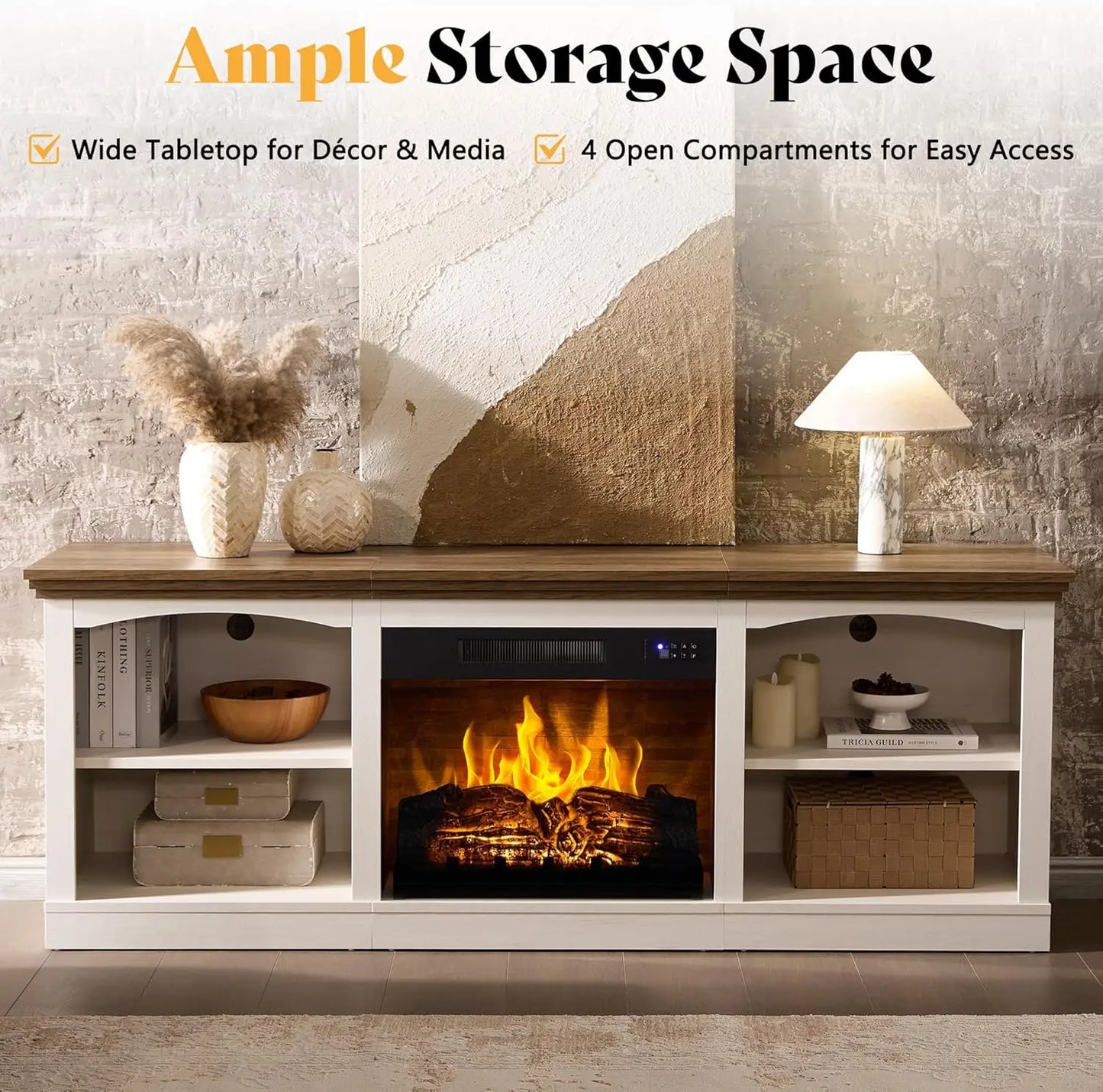 OEING Farmhouse Electric Fireplace TV Stand Entertainment Center