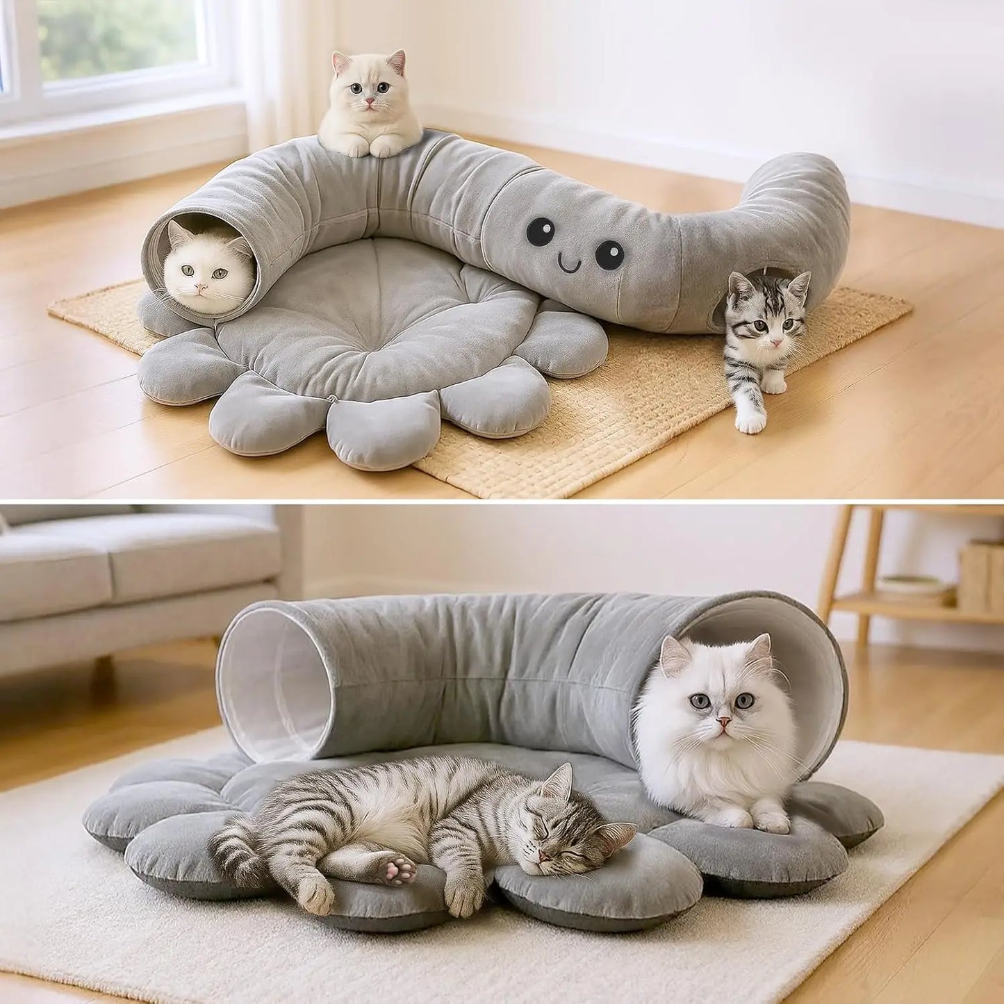 PETRAVEL Cat Tunnel Bed Octopus Shaped Cave With 20 Toys