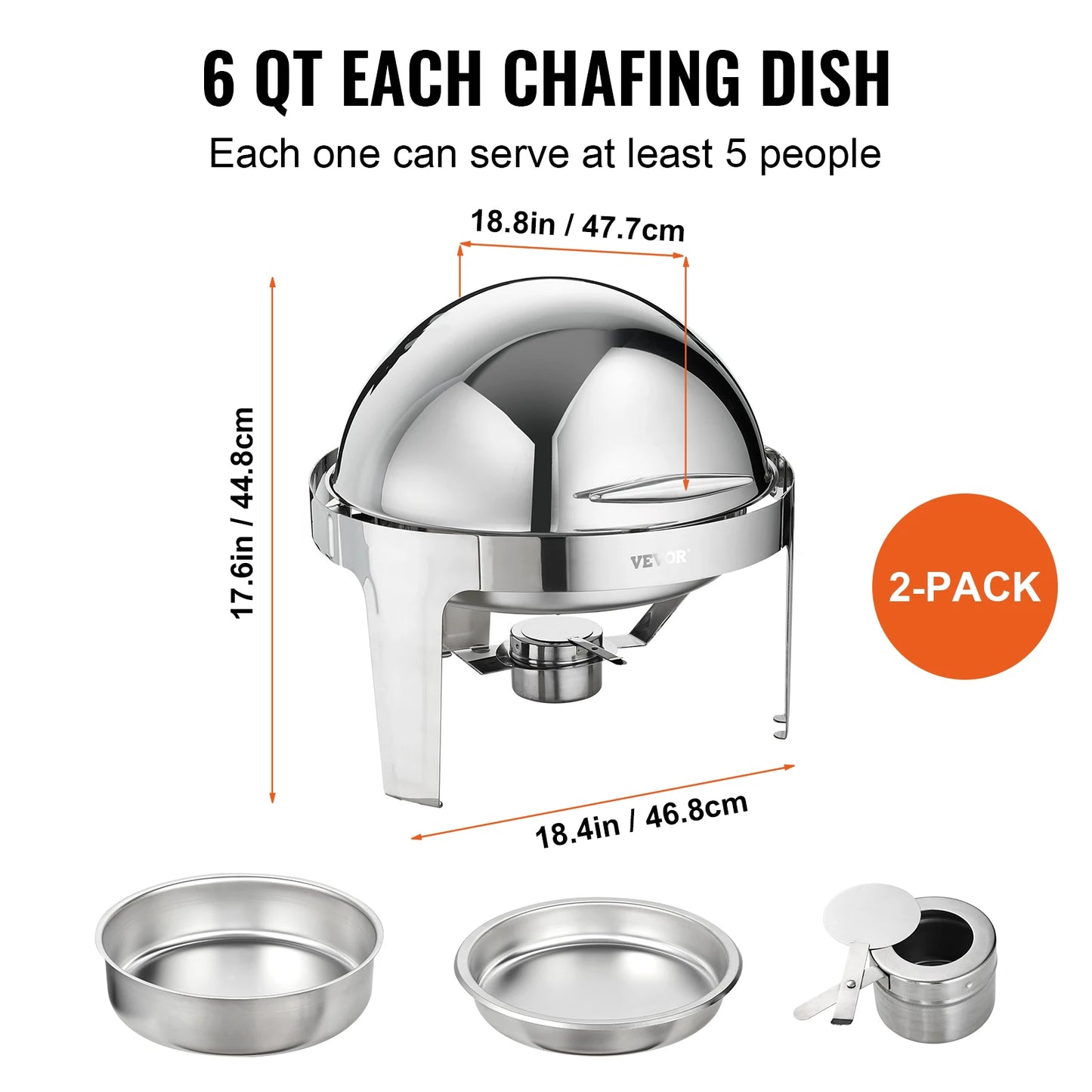 SucceBuy Roll Top Chafing Dish Set 2 Pack Stainless Steel