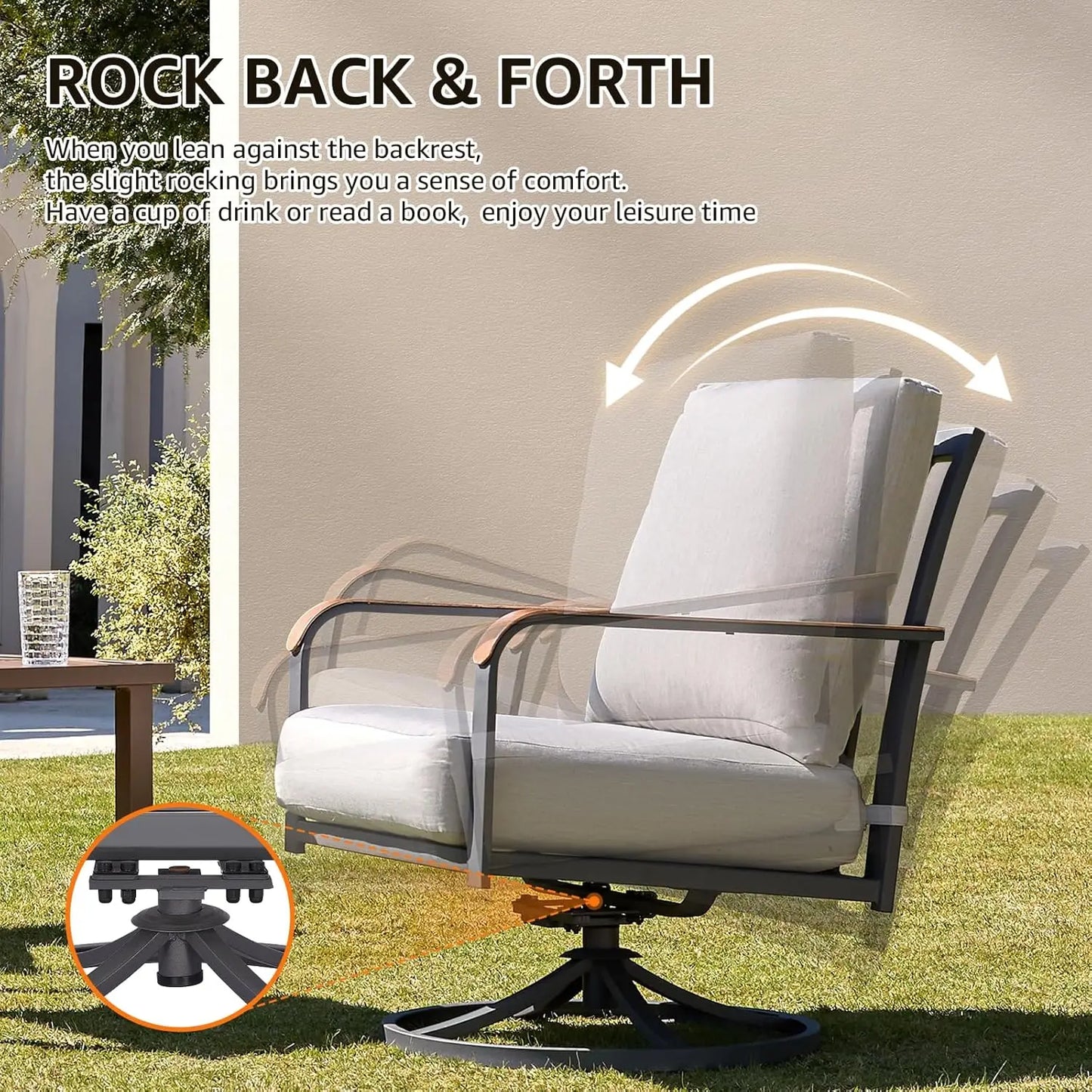 Outdoor Bistro Set, 3 Piece Swivel Glider Rocking Chairs Patio Conversation Furniture Set with 2 Rockers, 1 Metal Table and 6" T