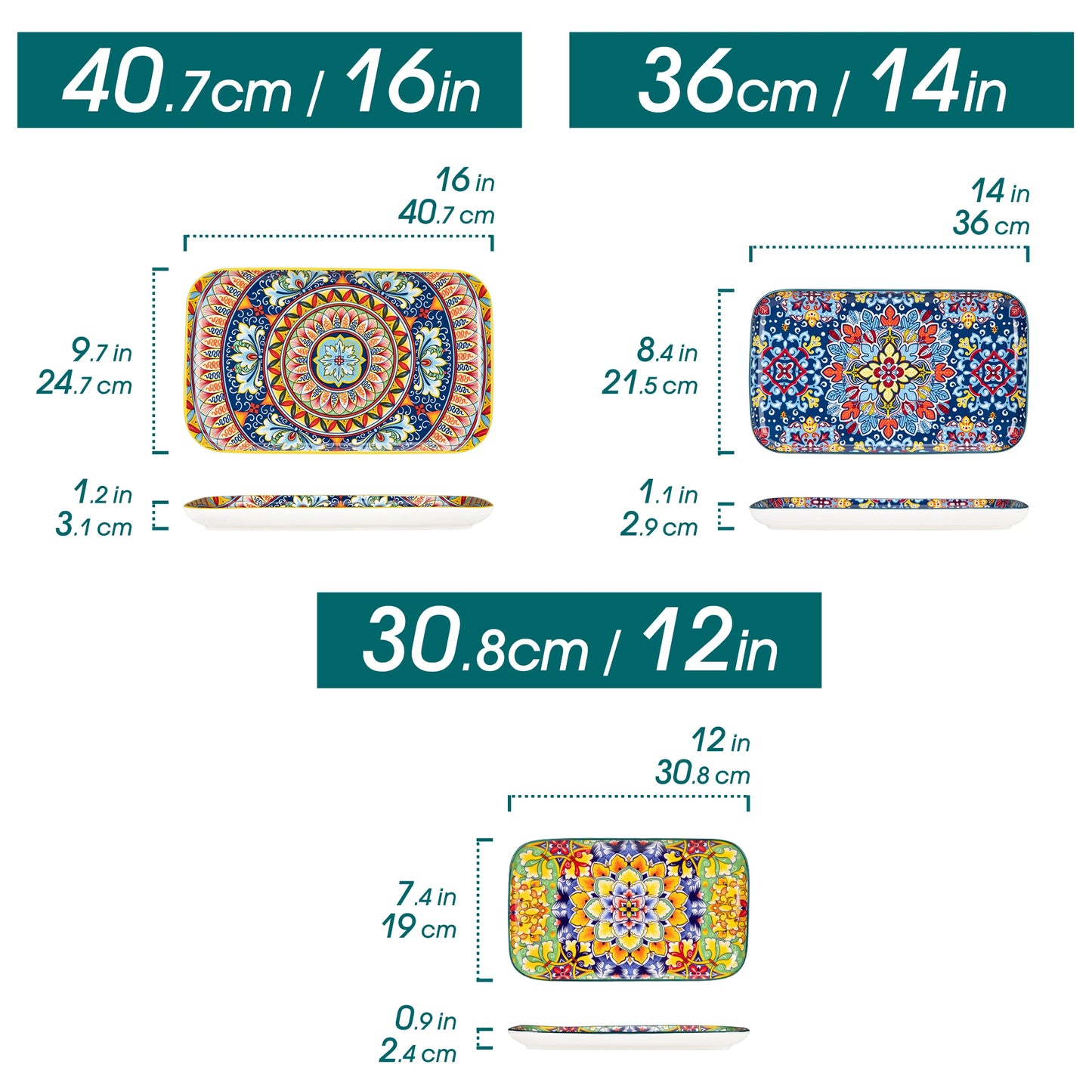 Malacasa Ceramic Salad Plates Set Rectangular Long Plate Collection