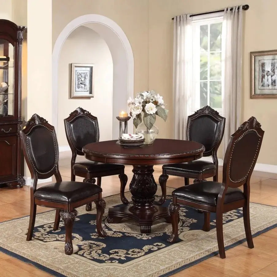 Classic Antique Round Dining Table And 4 Chairs Set