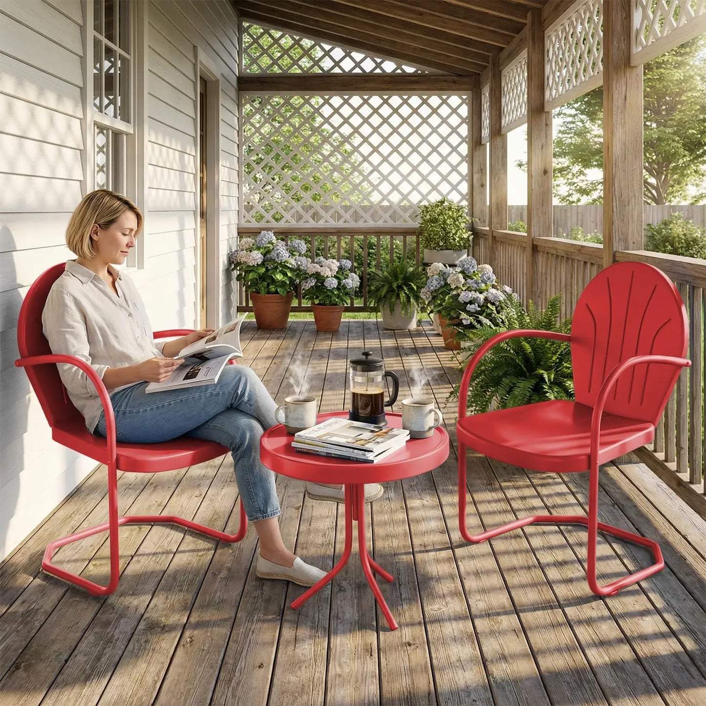3 Piece Bistro Set, Anti-Rust Table and Chairs Set of 2, Waterproof Retro Metal Chairs for Outdoor, Customized