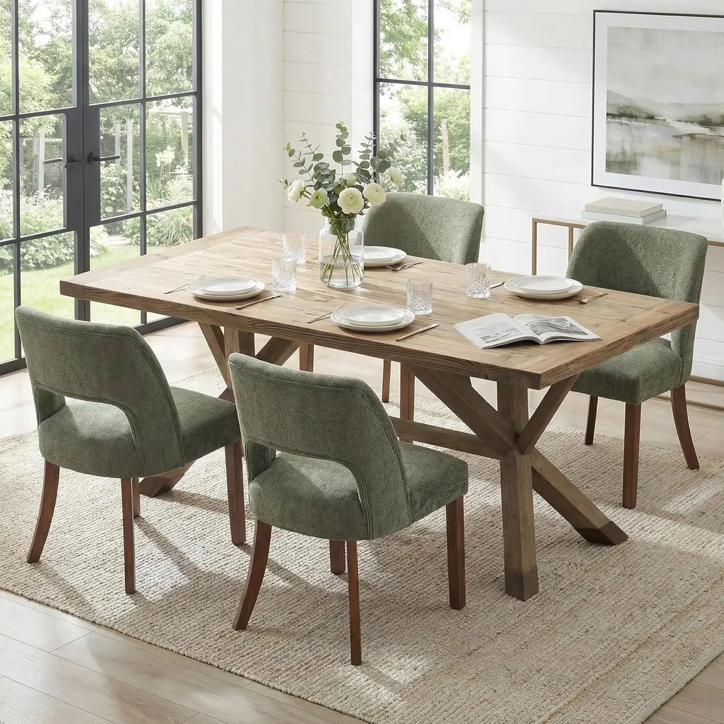 Frame Wooden Dining Chairs Set Of 4 Mid Century Modern Upholstered Rubberwood