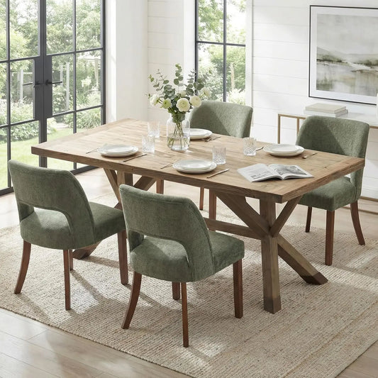 Frame Wooden Dining Chairs Set Of 4 Mid Century Modern Upholstered Rubberwood