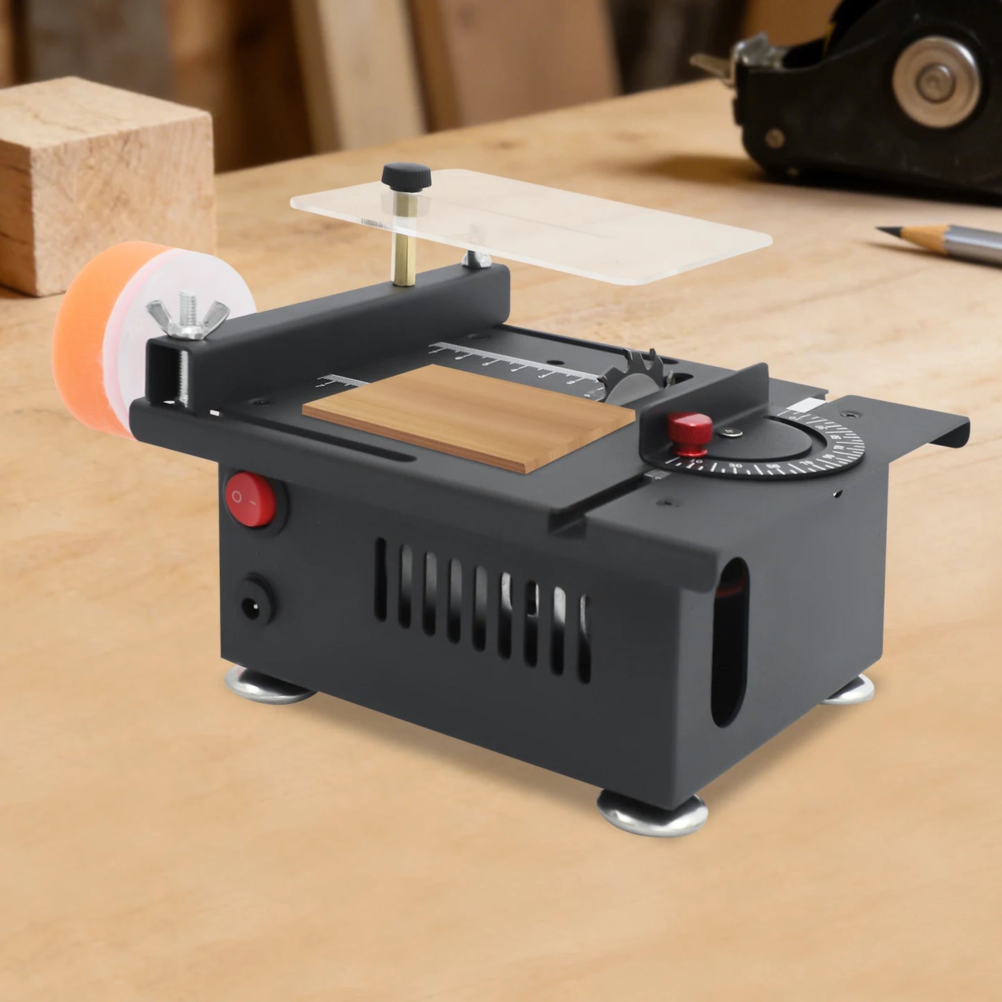 Electric Table Saw, Mini Multi-Functional Table Saw with 4 Blades & Adjustable Angle 0-90°, 6000rpm for DIY Model Wood Acrylic