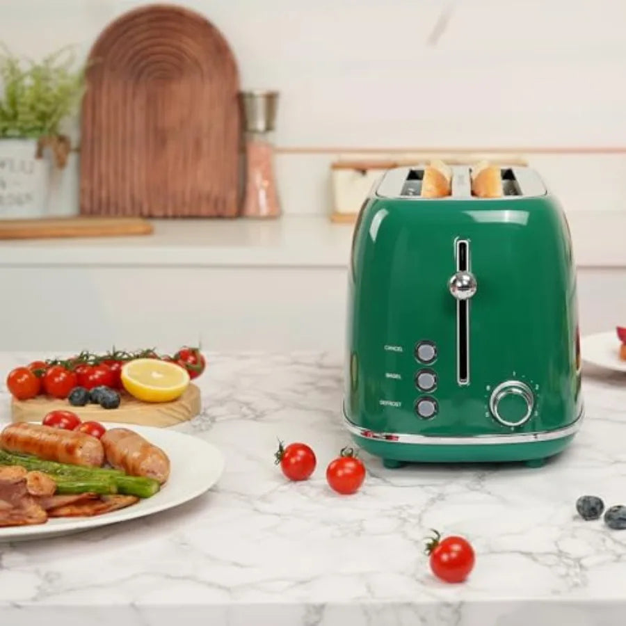 4 Slice Toaster Retro Stainless Steel Toaster with Bagel Cancel Defrost Function and 6 Bread Shade Settings Bread Machine Long