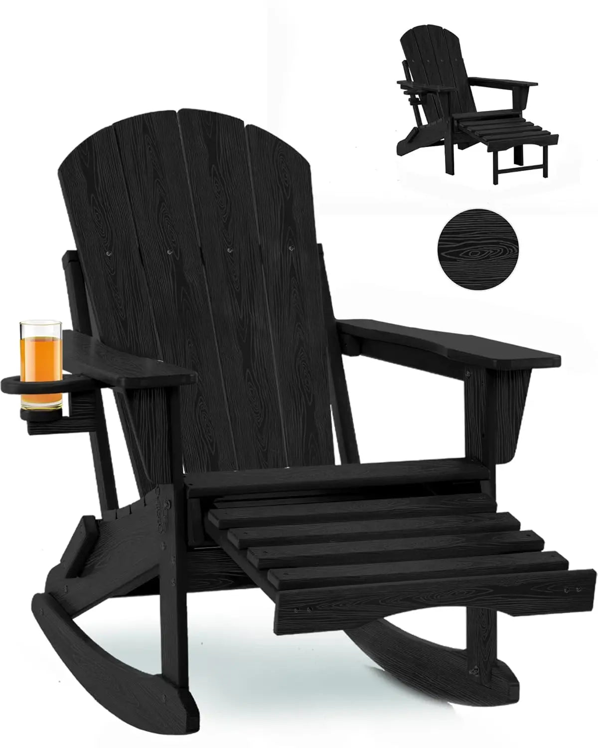 Folding Adirondack Rocking Chair 4 In 1 Multifunctional Patio Ottoman