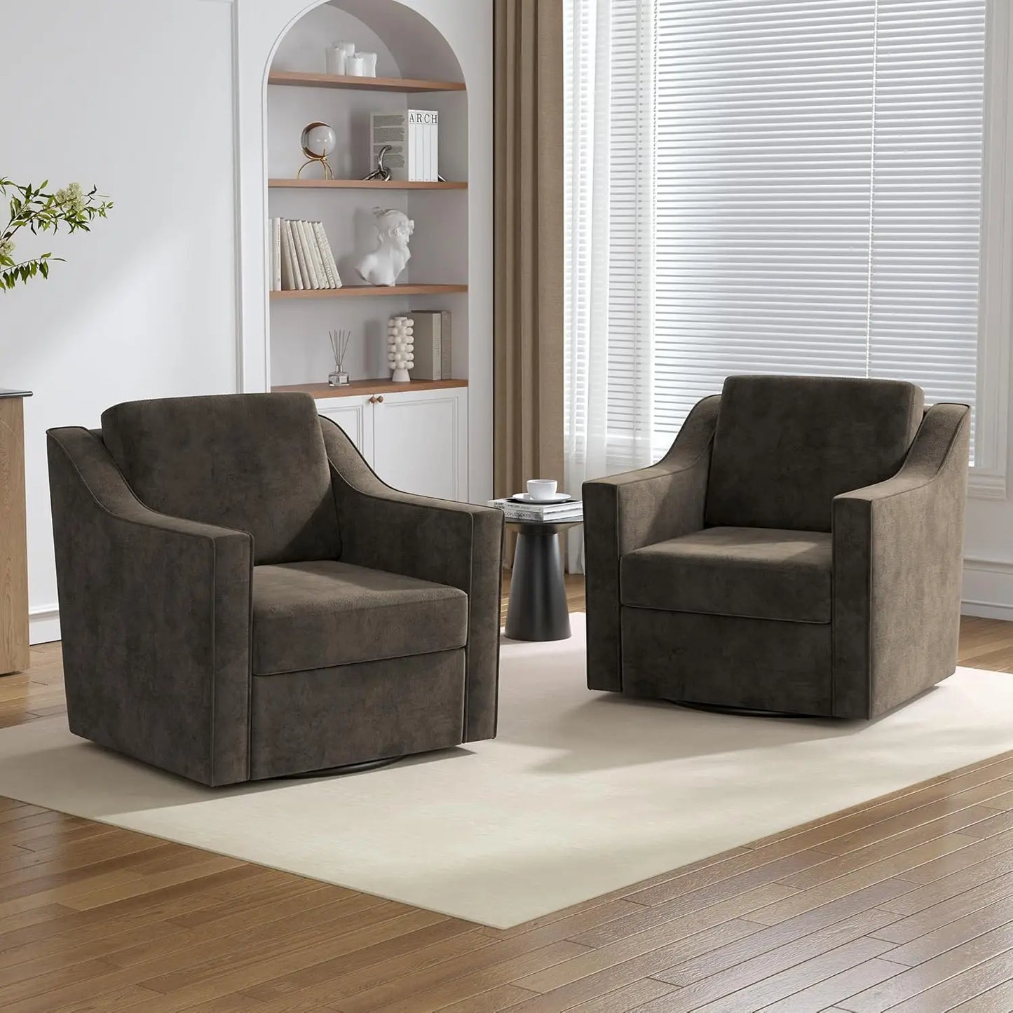 Upholstered Club Armchairs Set of 2 Chenille Fabric
