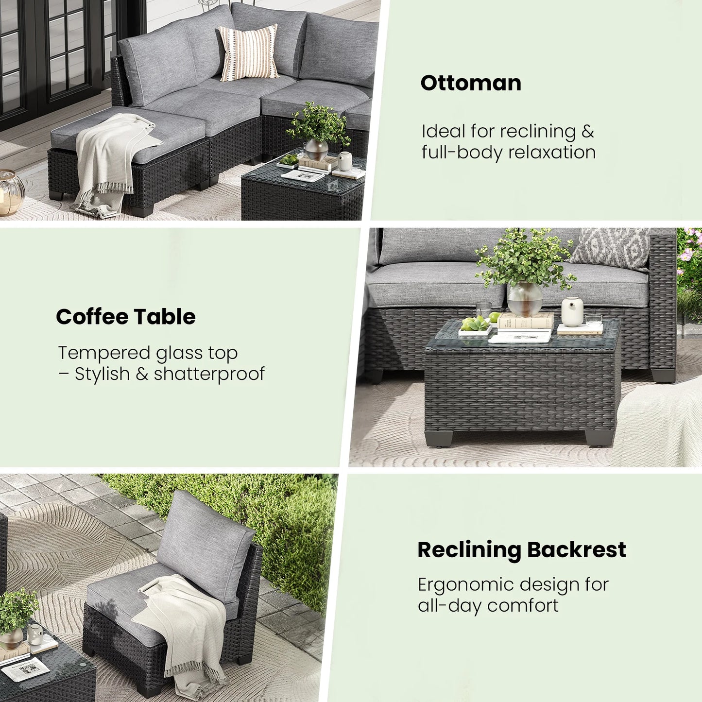 Soohow Outdoor Patio Sectional Sofa With Ottoman